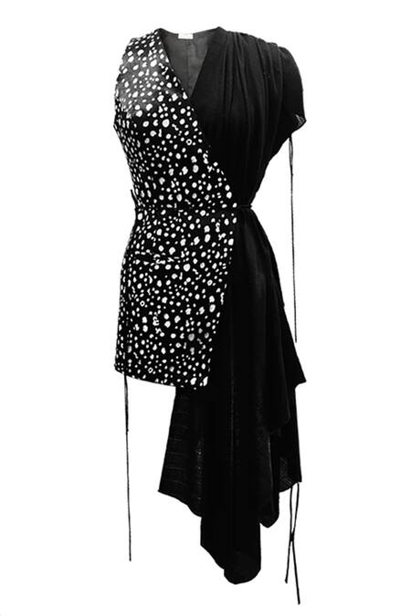 Aroka_Black Vegan Mashru Silk Printed Chrysalis And Jacket Dress _Online_at_Aza_Fashions