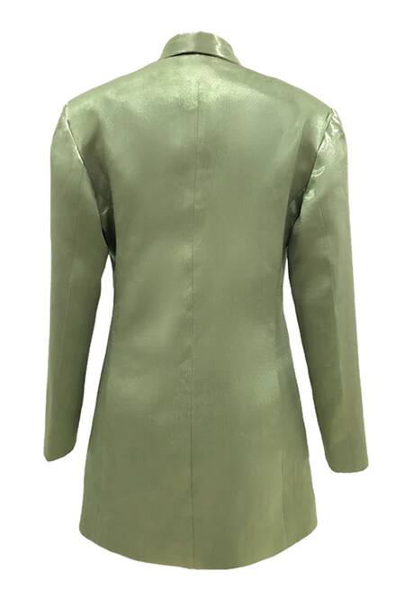 Buy_Aroka_Green Vegan Mashru Silk Pangea Blazer Dress_Online_at_Aza_Fashions