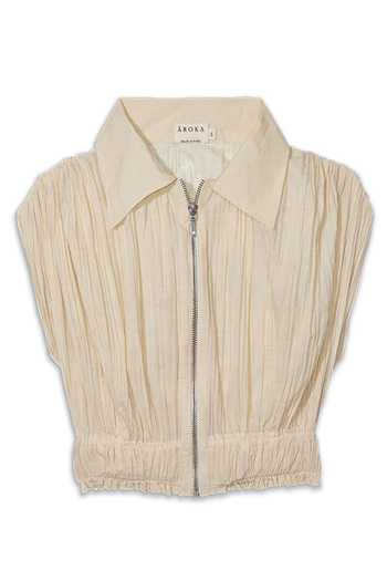 Aroka_White Ruched Muslin Plain Shirt Collar Brood Top _Online_at_Aza_Fashions
