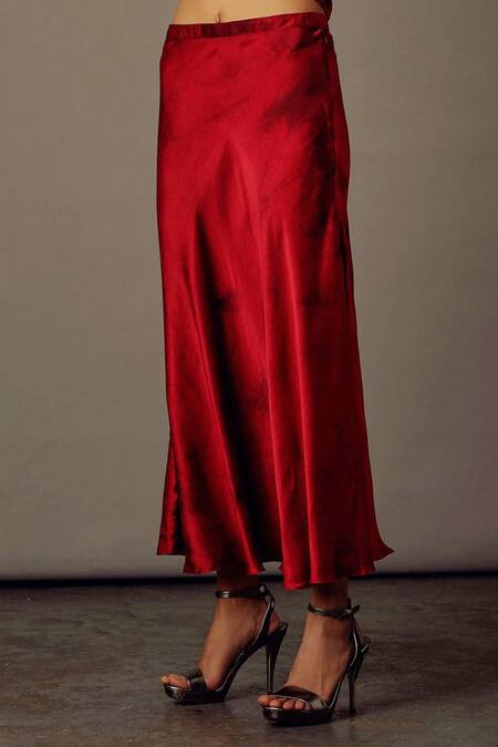 Aroka_Red Satin Silk Tie-dye Celeste Tie Dye Skirt _Online_at_Aza_Fashions