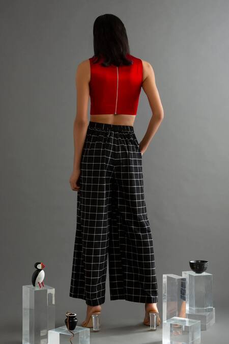 Shop Aroka Red Vegan Mashru Plain V Neck Crop Top at Aza Fashions Shop_Aroka_Red Vegan Mashru Plain V Neck Crop Top_at_Aza_Fashions