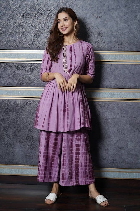 Leela By A Linen Flared Kurta & Palazzo Set 