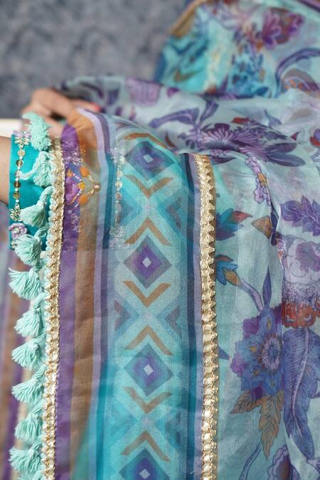 Shop Leela By A Green Chanderi Floral Print, Gota Patti, Mirror, Sequin And Angrakha Kurta Set Online at Aza Fashions Shop_Leela By A_Green Chanderi Floral Print, Gota Patti, Mirror, Sequin And Angrakha Kurta Set _Online_at_Aza_Fashions