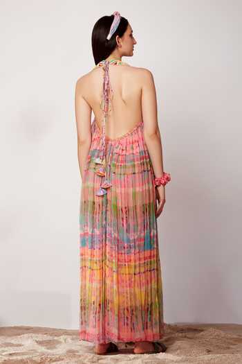 Buy Multi Color Chiffon Abstract , Bead Work, Paisley Halter Neck Dress For  Women by Siddhartha Bansal Online at Aza Fashions.
