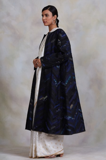 Priyanka Raajiv_Black Brocades, Handwoven Tissues, Prints And Embroideries, Kumud Jacket _Online_at_Aza_Fashions