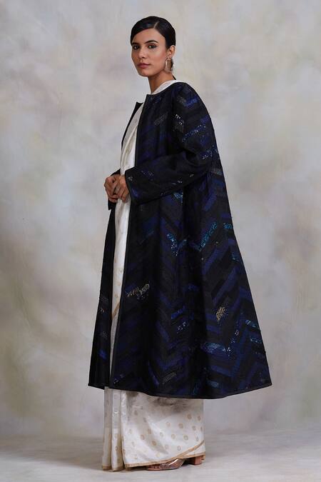 Buy_Priyanka Raajiv_Black Brocades, Handwoven Tissues, Prints And Embroideries, Kumud Jacket _Online_at_Aza_Fashions