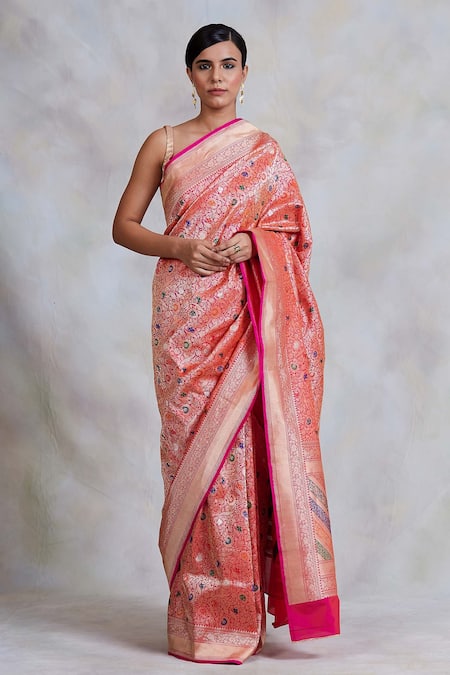 Priyanka Raajiv Pink Banarasi Kadua Silk Woven Floral Motifs Sadabahaar Saree 