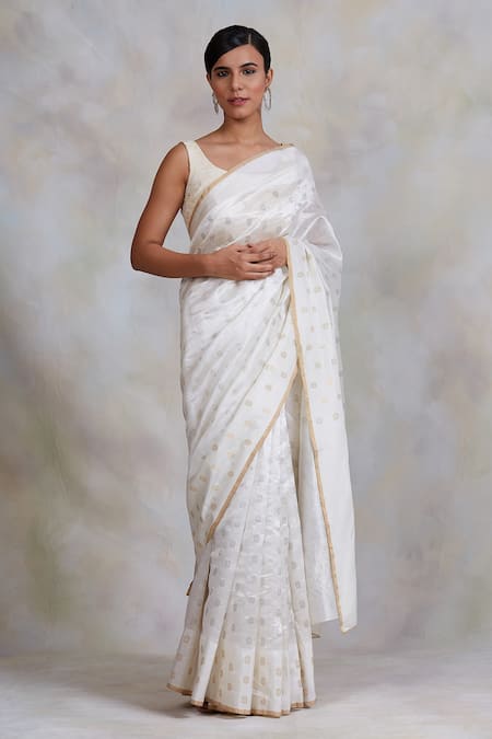 Priyanka Raajiv White Chanderi Silk Woven Geometric Motifs Akasa Saree