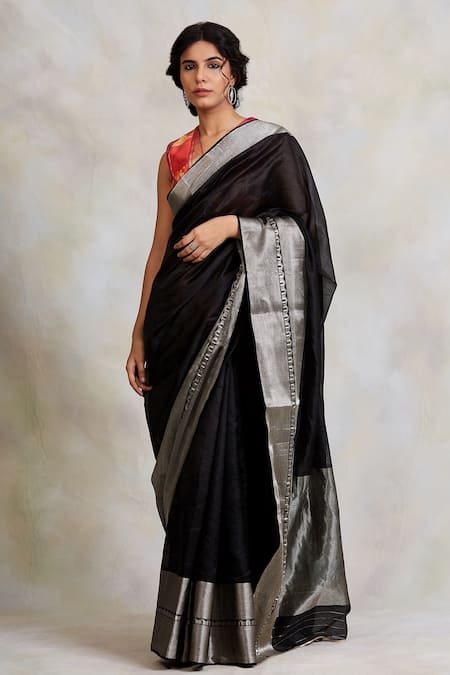 Shop Priyanka Raajiv Black Chanderi Silk Geometric Motifs Advika Saree at Aza Fashions Shop_Priyanka Raajiv_Black Chanderi Silk Geometric Motifs Advika Saree _at_Aza_Fashions