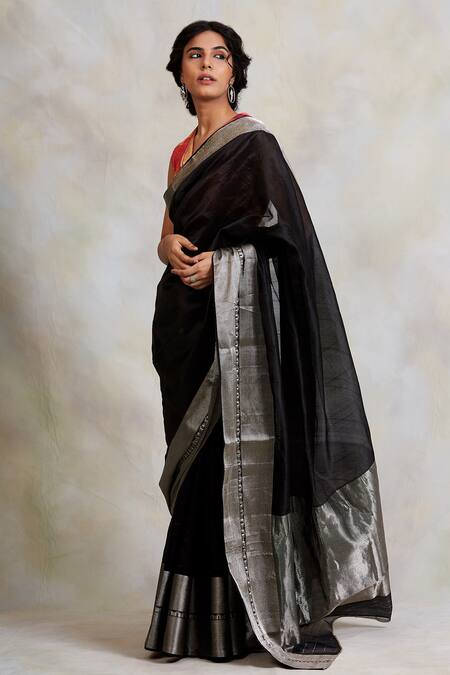 Priyanka Raajiv Black Chanderi Silk Geometric Motifs Advika Saree Online at Aza Fashions Priyanka Raajiv_Black Chanderi Silk Geometric Motifs Advika Saree _Online_at_Aza_Fashions