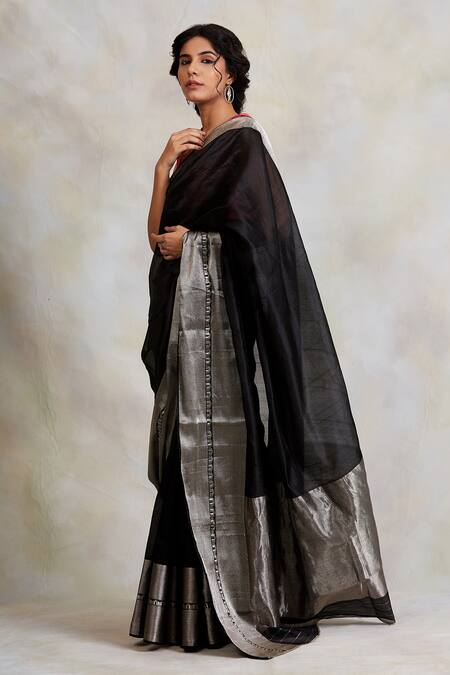 Buy Priyanka Raajiv Black Chanderi Silk Geometric Motifs Advika Saree Online at Aza Fashions Buy_Priyanka Raajiv_Black Chanderi Silk Geometric Motifs Advika Saree _Online_at_Aza_Fashions