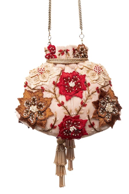 Shop SG Collection By Sonia Gulrajani Pink Embroidered Azalea Velvet Potli at Aza Fashions Shop_SG Collection By Sonia Gulrajani_Pink Embroidered Azalea Velvet Potli _at_Aza_Fashions