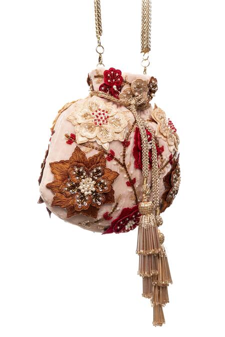 Shop SG Collection By Sonia Gulrajani Pink Embroidered Azalea Velvet Potli Online at Aza Fashions Shop_SG Collection By Sonia Gulrajani_Pink Embroidered Azalea Velvet Potli _Online_at_Aza_Fashions