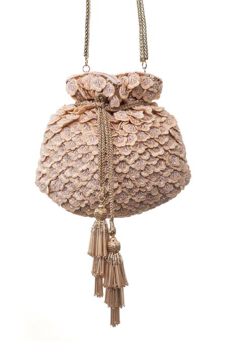 SG Collection By Sonia Gulrajani Pink Embroidered Velvet Rose Potli Online at Aza Fashions SG Collection By Sonia Gulrajani_Pink Embroidered Velvet Rose Potli _Online_at_Aza_Fashions