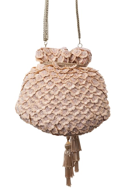 Shop SG Collection By Sonia Gulrajani Pink Embroidered Velvet Rose Potli at Aza Fashions Shop_SG Collection By Sonia Gulrajani_Pink Embroidered Velvet Rose Potli _at_Aza_Fashions