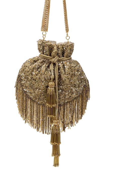 SG Collection By Sonia Gulrajani_Gold Embroidered Chandellier Potli _Online_at_Aza_Fashions