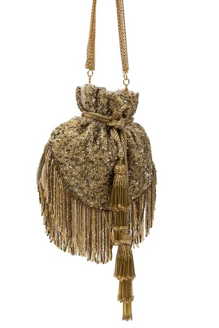 Buy_SG Collection By Sonia Gulrajani_Gold Embroidered Chandellier Potli _Online_at_Aza_Fashions