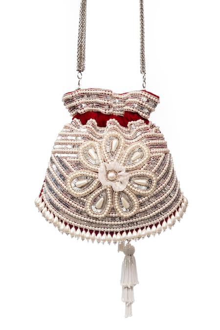 Shop SG Collection By Sonia Gulrajani Maroon Embroidery, Beads Faye Velvet Potli at Aza Fashions Shop_SG Collection By Sonia Gulrajani_Maroon Embroidery, Beads Faye Velvet Potli _at_Aza_Fashions