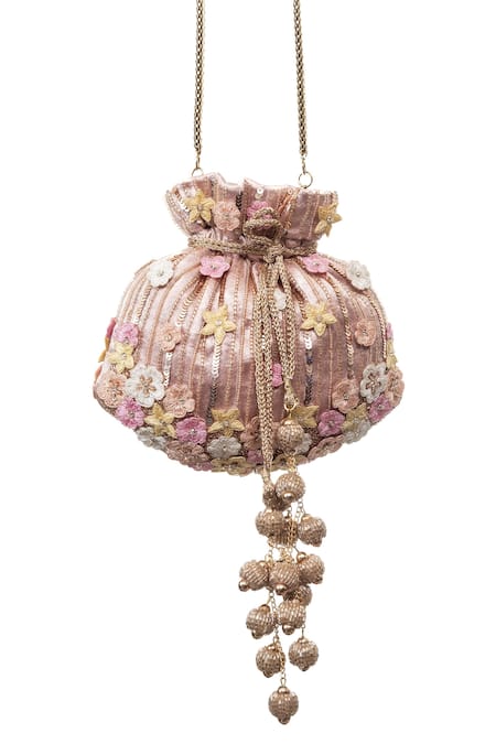 SG Collection By Sonia Gulrajani Pink Embroidery, Applique Flora Potli Online at Aza Fashions SG Collection By Sonia Gulrajani_Pink Embroidery, Applique Flora Potli _Online_at_Aza_Fashions