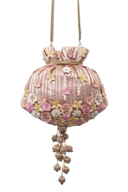 Shop SG Collection By Sonia Gulrajani Pink Embroidery, Applique Flora Potli at Aza Fashions Shop_SG Collection By Sonia Gulrajani_Pink Embroidery, Applique Flora Potli _at_Aza_Fashions