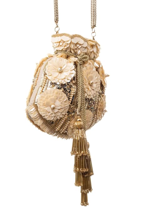 Buy_SG Collection By Sonia Gulrajani_Gold Embroidered Magnolia Potli _Online_at_Aza_Fashions