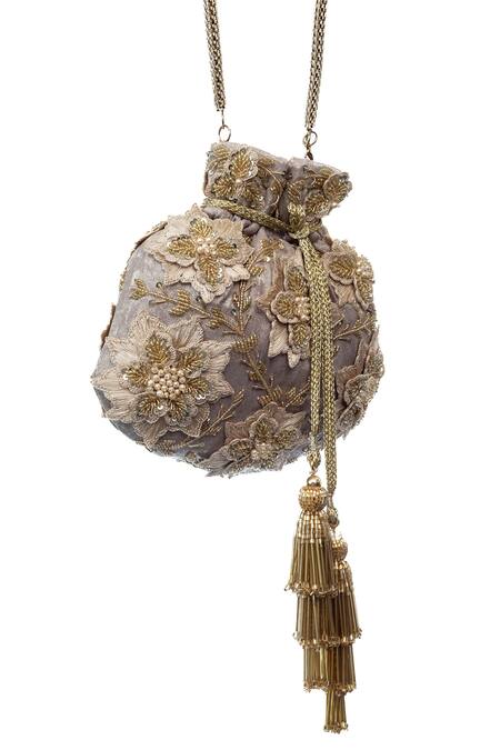 Buy SG Collection By Sonia Gulrajani Gold Embroidery, Sequins Mayflower Velvet Potli Online at Aza Fashions Buy_SG Collection By Sonia Gulrajani_Gold Embroidery, Sequins Mayflower Velvet Potli _Online_at_Aza_Fashions