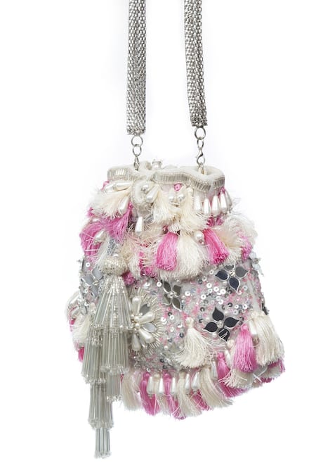 Buy SG Collection By Sonia Gulrajani Pink Embroidery, Sequins Peony Velvet Potli Online at Aza Fashions Buy_SG Collection By Sonia Gulrajani_Pink Embroidery, Sequins Peony Velvet Potli _Online_at_Aza_Fashions