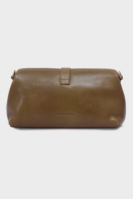 Shop Tan & Loom Green Olive Genuine Leather Sling Bag at Aza Fashions Shop_Tan & Loom_Green Olive Genuine Leather Sling Bag _at_Aza_Fashions