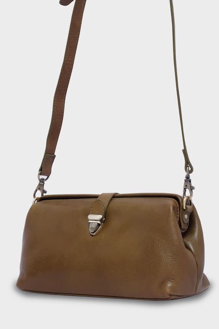 Tan & Loom Green Olive Genuine Leather Sling Bag Online at Aza Fashions Tan & Loom_Green Olive Genuine Leather Sling Bag _Online_at_Aza_Fashions