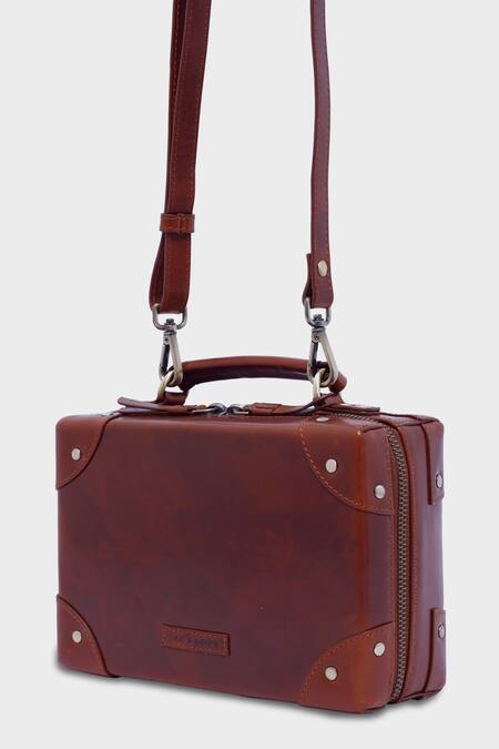 Tan & Loom_Brown Mini Travellers Trunk Sling Bag _Online_at_Aza_Fashions