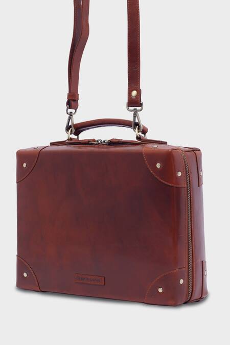 Tan & Loom_Brown Vintage Trunk Style Sling Bag _at_Aza_Fashions