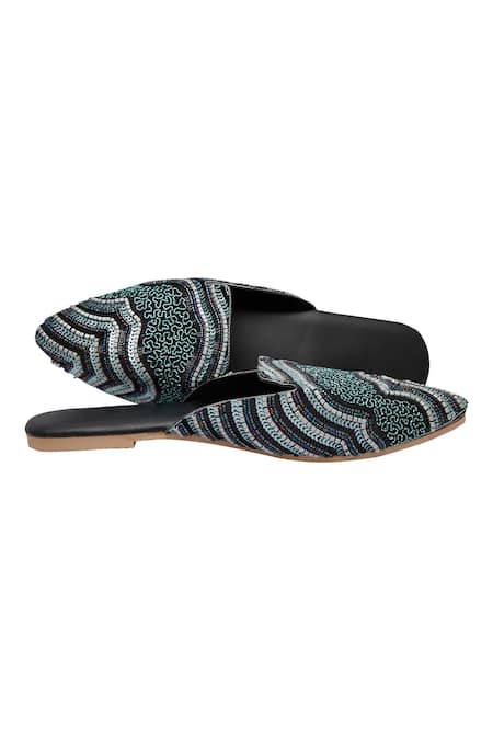 Durvi_Green Persian Gulf Embellished Mules_Online_at_Aza_Fashions