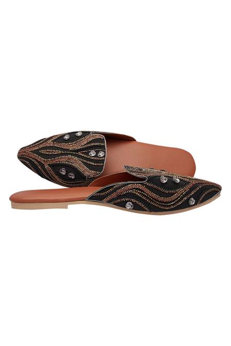 Durvi_Black Waterfall Embellished Mules_Online_at_Aza_Fashions