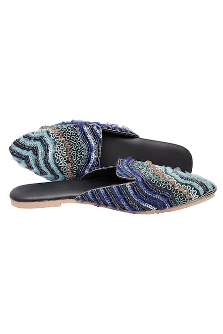 Durvi Blue Persian Gulf Stone Embellished Mules Online at Aza Fashions Durvi_Blue Persian Gulf Stone Embellished Mules_Online_at_Aza_Fashions