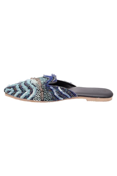Buy Durvi Blue Persian Gulf Stone Embellished Mules Online at Aza Fashions Buy_Durvi_Blue Persian Gulf Stone Embellished Mules_Online_at_Aza_Fashions