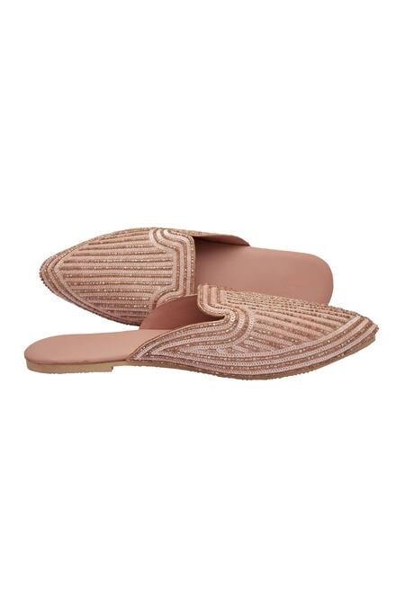 Durvi_Gold Cudtana Embellished Mules_Online_at_Aza_Fashions