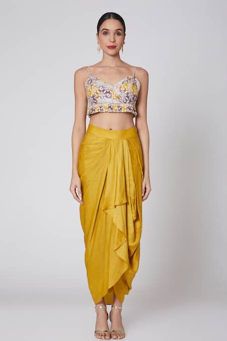 Shop Leela By A Purple Linen-satin And Organza Embroidered Cape With Draped Dhoti Skirt Set Online at Aza Fashions Shop_Leela By A_Purple Linen-satin And Organza Embroidered Cape With Draped Dhoti Skirt Set_Online_at_Aza_Fashions