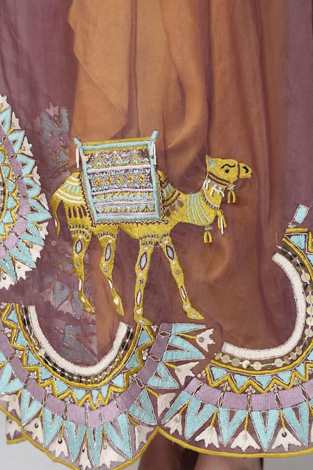 Leela By A_Purple Linen-satin And Organza Embroidered Cape With Draped Dhoti Skirt Set_at_Aza_Fashions