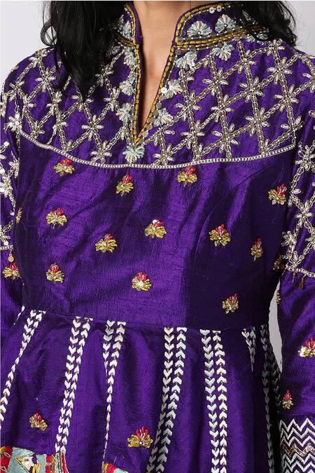 Leela By A Purple Silk Camel Motifs Mandarin Collar Embroidered Peplum And Lehenga Set Online at Aza Fashions Leela By A_Purple Silk Camel Motifs Mandarin Collar Embroidered Peplum And Lehenga Set_Online_at_Aza_Fashions