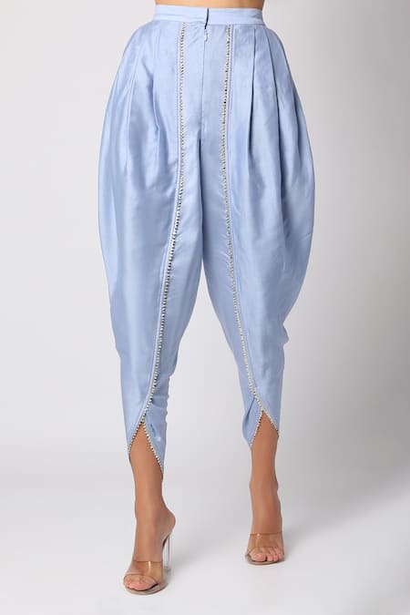 Buy_Leela By A_Yellow Organza, Chanderi Floral Round Ombre Kurta And Dhoti Pant Set _Online_at_Aza_Fashions