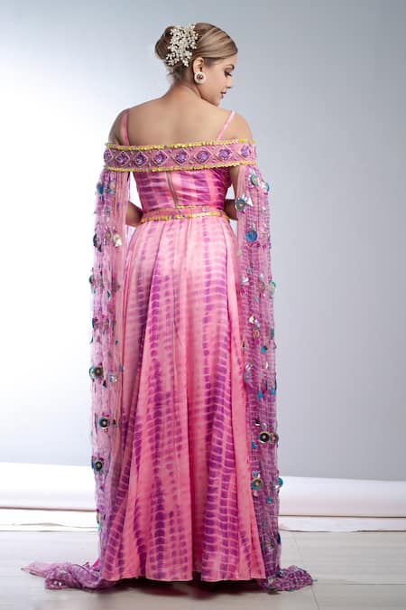 Shop Ambrosia Pink 100% Nylon Mesh Bead Work, Sequin Work, Tie Embroidered Cape Lehenga Set at Aza Fashions Shop_Ambrosia_Pink 100% Nylon Mesh Bead Work, Sequin Work, Tie Embroidered Cape Lehenga Set _at_Aza_Fashions