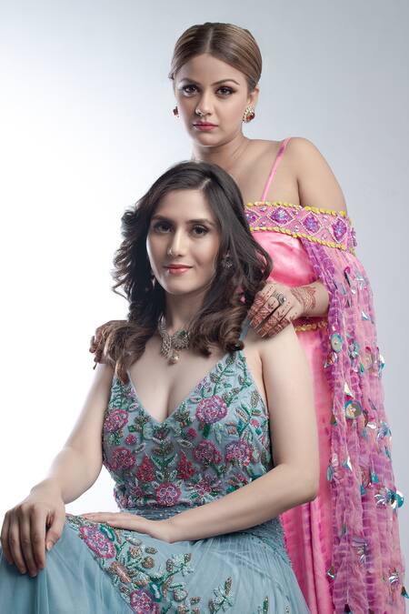 Shop Ambrosia Pink 100% Nylon Mesh Bead Work, Sequin Work, Tie Embroidered Cape Lehenga Set Online at Aza Fashions Shop_Ambrosia_Pink 100% Nylon Mesh Bead Work, Sequin Work, Tie Embroidered Cape Lehenga Set _Online_at_Aza_Fashions