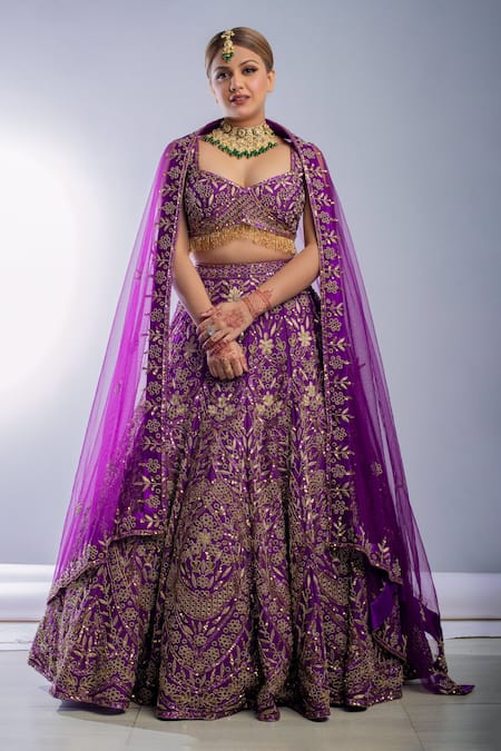 Ambrosia Purple 100% Nylon Mesh Embroidered Sequin Work Floral Bridal Lehenga Set 