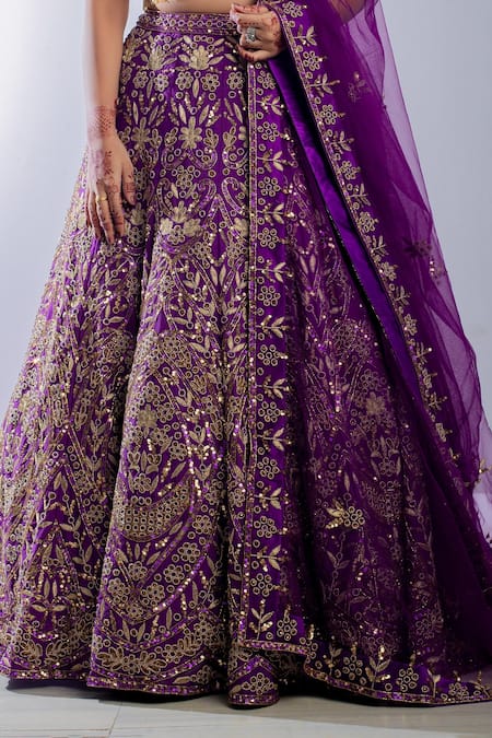Shop Ambrosia Purple 100% Nylon Mesh Bead Work, Cutdana Floral Embroidered Bridal Lehenga Set Online at Aza Fashions Shop_Ambrosia_Purple 100% Nylon Mesh Bead Work, Cutdana Floral Embroidered Bridal Lehenga Set _Online_at_Aza_Fashions