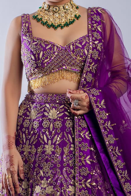 Ambrosia Purple 100% Nylon Mesh Bead Work, Cutdana Floral Embroidered Bridal Lehenga Set at Aza Fashions Ambrosia_Purple 100% Nylon Mesh Bead Work, Cutdana Floral Embroidered Bridal Lehenga Set _at_Aza_Fashions