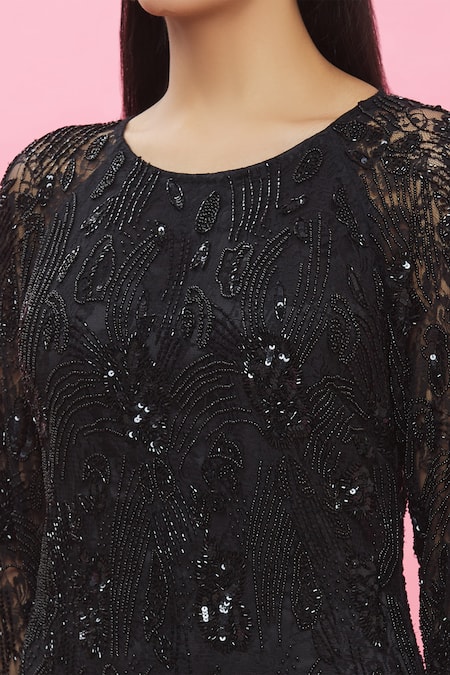 Ambrosia Black 100% Nylon Mesh Sequin, Bead Round Embellished Dress at Aza Fashions Ambrosia_Black 100% Nylon Mesh Sequin, Bead Round Embellished Dress _at_Aza_Fashions