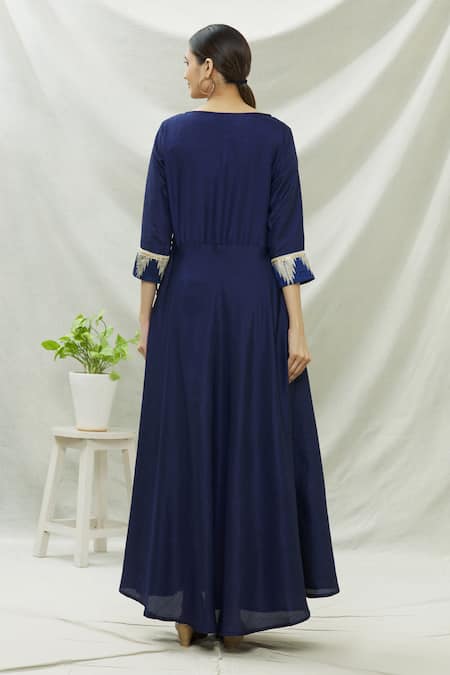 Shop Khwaab By Sanjana Lakhani Blue Polyester Embroidery, Sequins Round Neck Navy Anarkali at Aza Fashions Shop_Khwaab By Sanjana Lakhani_Blue Polyester Embroidery, Sequins Round Neck Navy Anarkali_at_Aza_Fashions