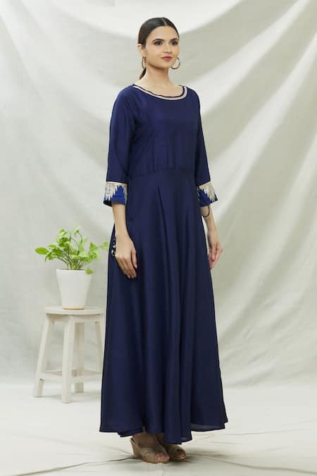 Khwaab By Sanjana Lakhani Blue Polyester Embroidery, Sequins Round Neck Navy Anarkali Online at Aza Fashions Khwaab By Sanjana Lakhani_Blue Polyester Embroidery, Sequins Round Neck Navy Anarkali_Online_at_Aza_Fashions