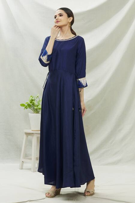 Buy Khwaab By Sanjana Lakhani Blue Polyester Embroidery, Sequins Round Neck Navy Anarkali Online at Aza Fashions Buy_Khwaab By Sanjana Lakhani_Blue Polyester Embroidery, Sequins Round Neck Navy Anarkali_Online_at_Aza_Fashions