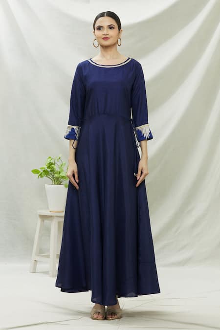 Shop Khwaab By Sanjana Lakhani Blue Polyester Embroidery, Sequins Round Neck Navy Anarkali Online at Aza Fashions Shop_Khwaab By Sanjana Lakhani_Blue Polyester Embroidery, Sequins Round Neck Navy Anarkali_Online_at_Aza_Fashions